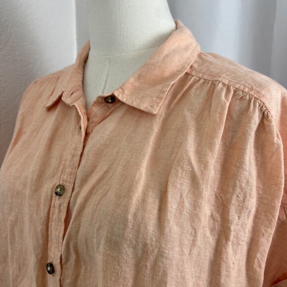 J Crew Top Womens Large Peach Baird Mcnutt Irish Linen Relaxed Coastal Preppy - Picture 2 of 11
